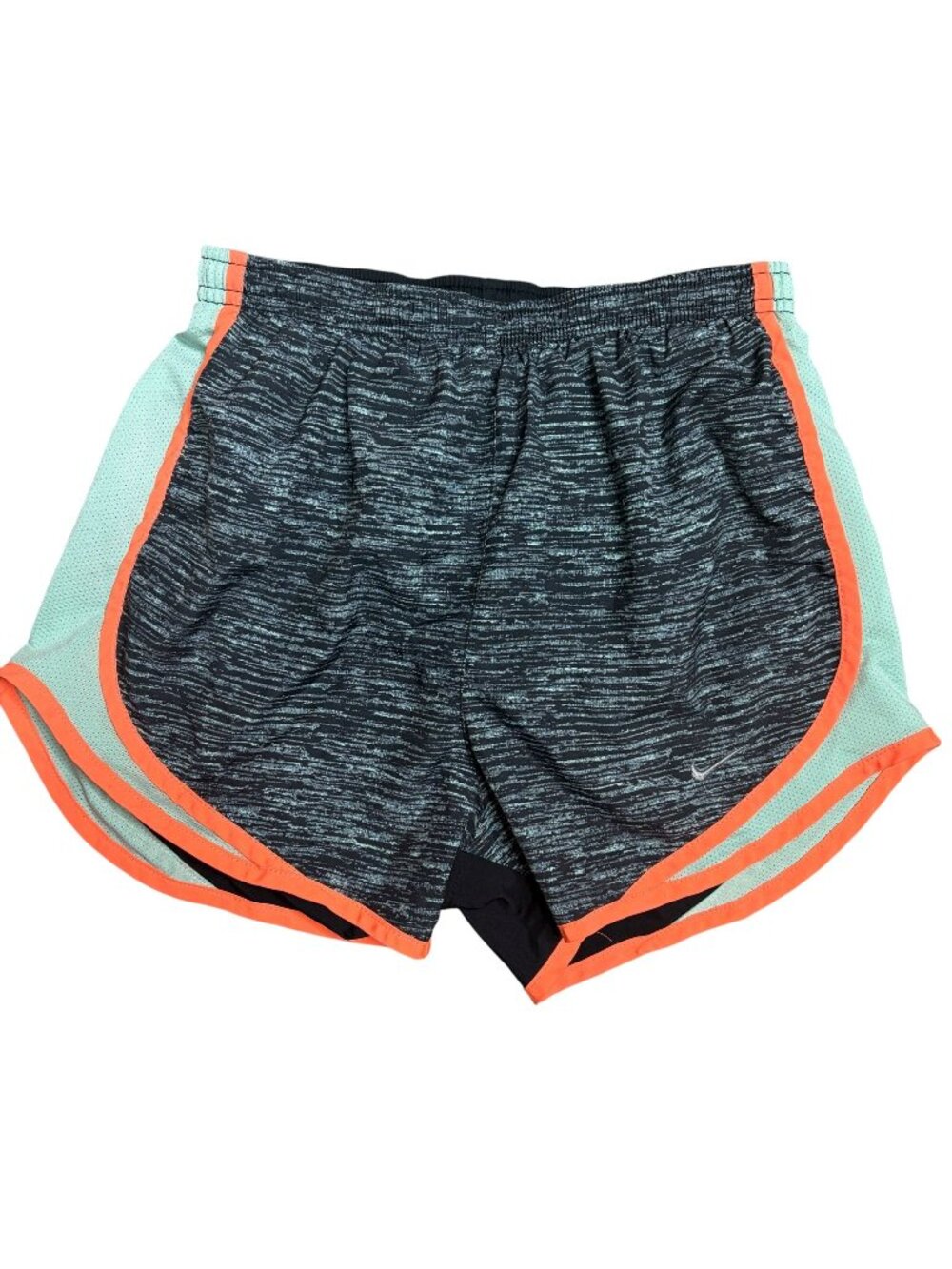 Nike Tempo Womens Athletic Shorts Size XS Heather Black Teal and Peach